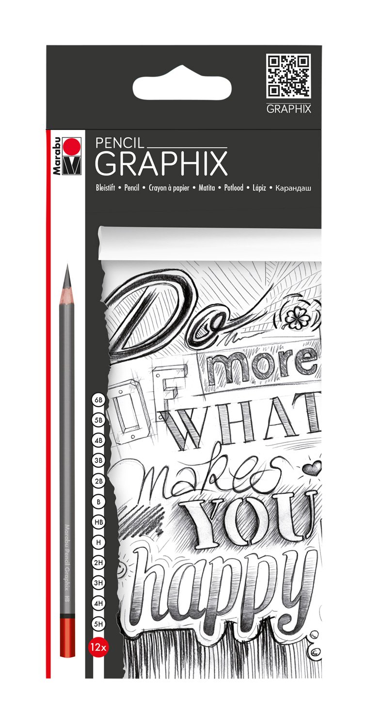 Marabu 0144000000100 - Pencil Graphix, 12 bruchgeschützte Bleistifte in verschiedenen Härtegraden, in Holz gefasst, sehr ergiebige Mine, ideal für Illustrationen, Skizzen und Zeichnungen
