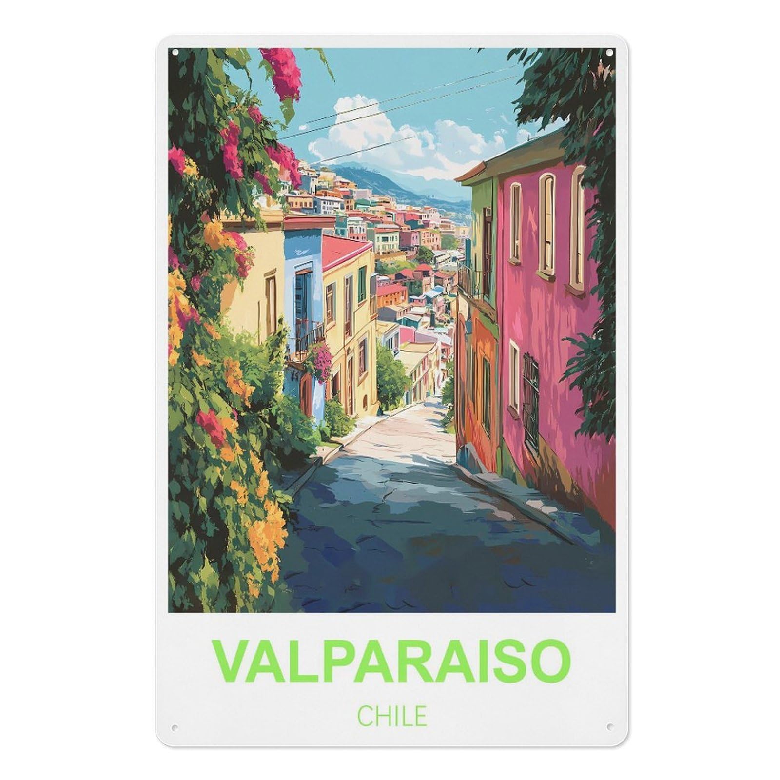 Valparaiso Chile Retro Design Tin Painting Vintage Tin Sign 08x12inch(20x30cm) Wall Art for Home Office Bedroom Living Room Cafes Wall Decor