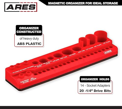 Miniatura 4 de ARES 70751 - Juego de accesorios de 34 piezas, incluye adaptadores, juntas universales, soportes para puntas y brocas, organizador magnético para