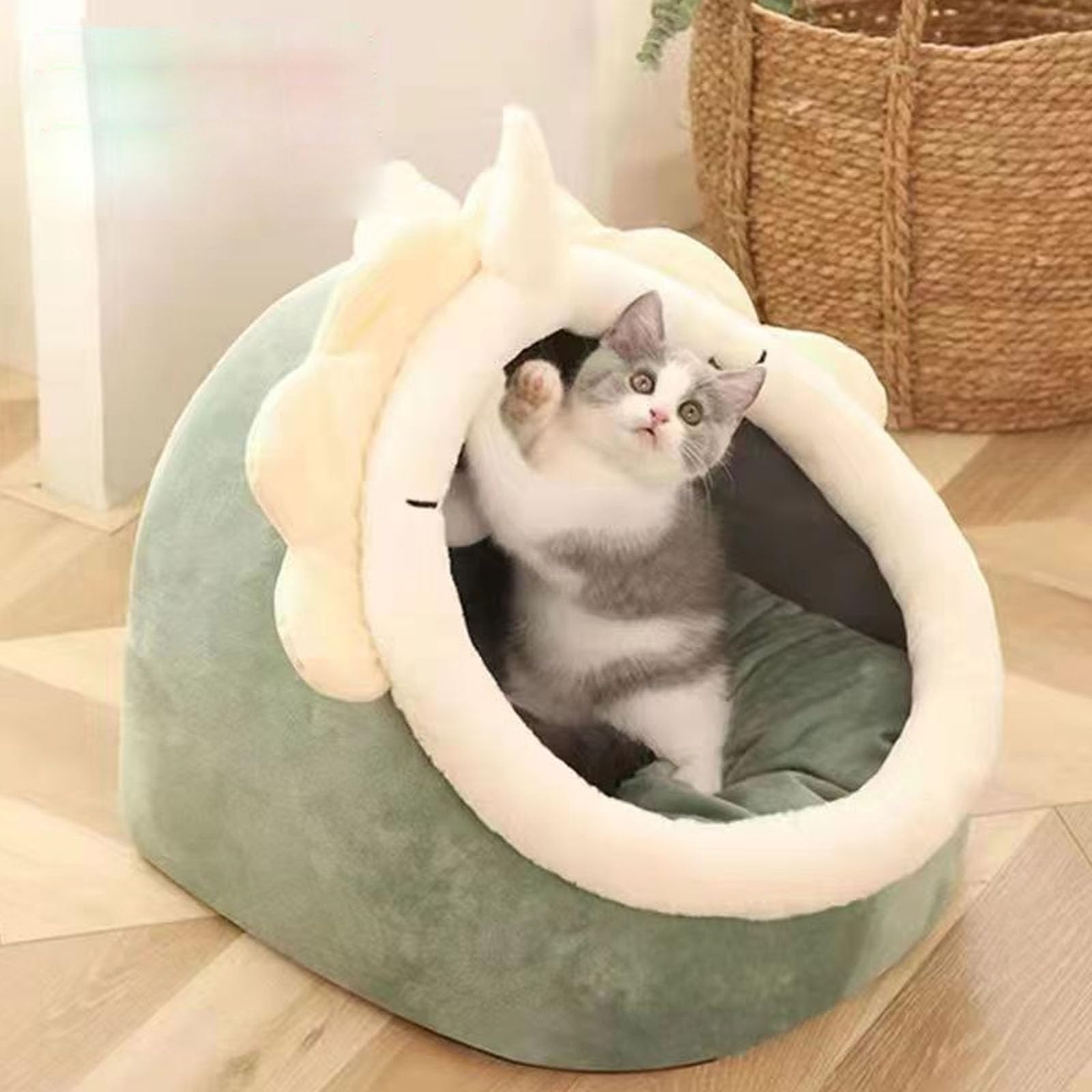 Tente d'hiver Chaude pour Chat Et Chien, Lits Épais pour Chiens Et Chats, Niche D'intérieur pour Chiens Et Chats, Tente pour Animaux De Compagnie, Grotte Chaude pour Chats,Vert,L