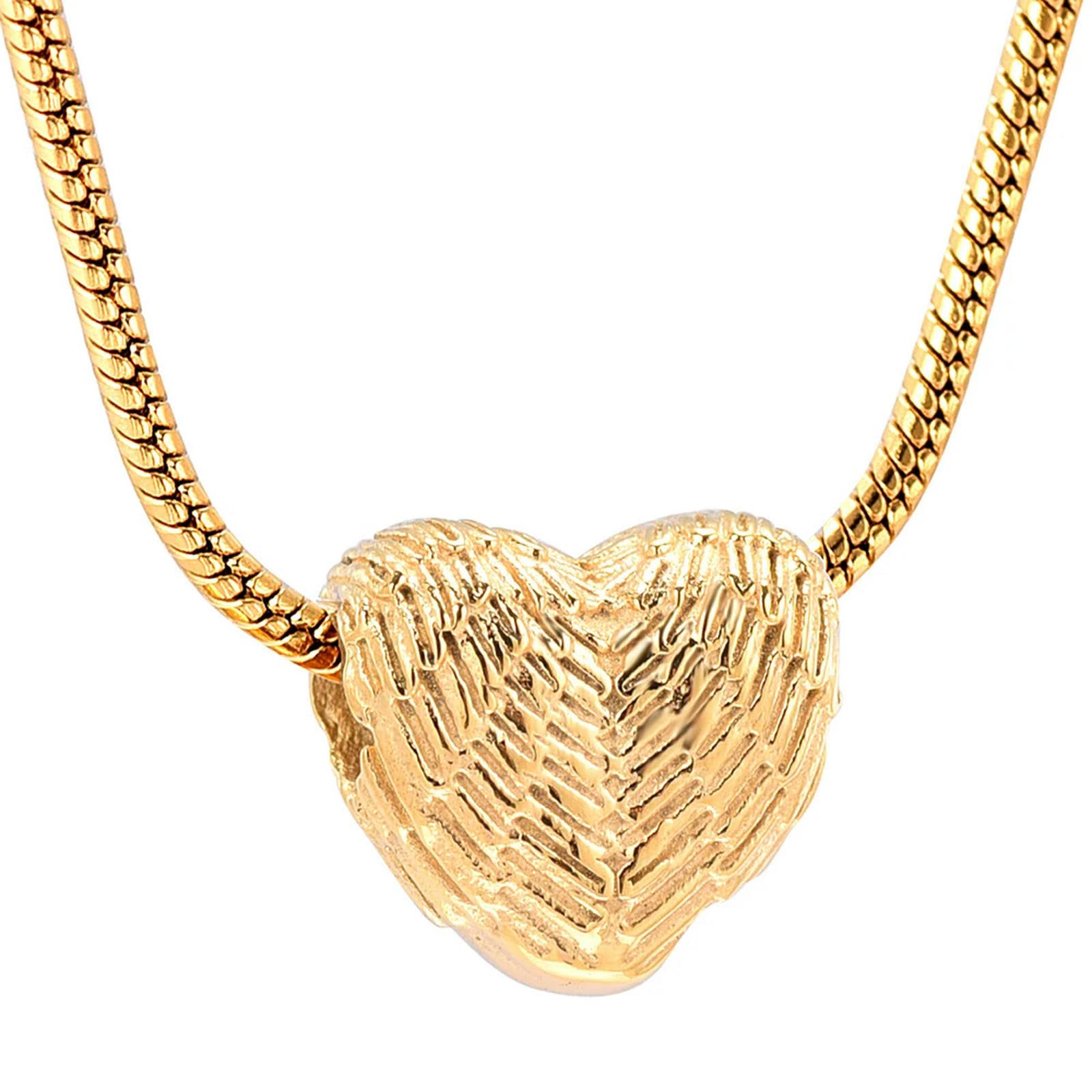 Bijou souvenir en acier inoxydable or avec aile d'ange et plume pour urne