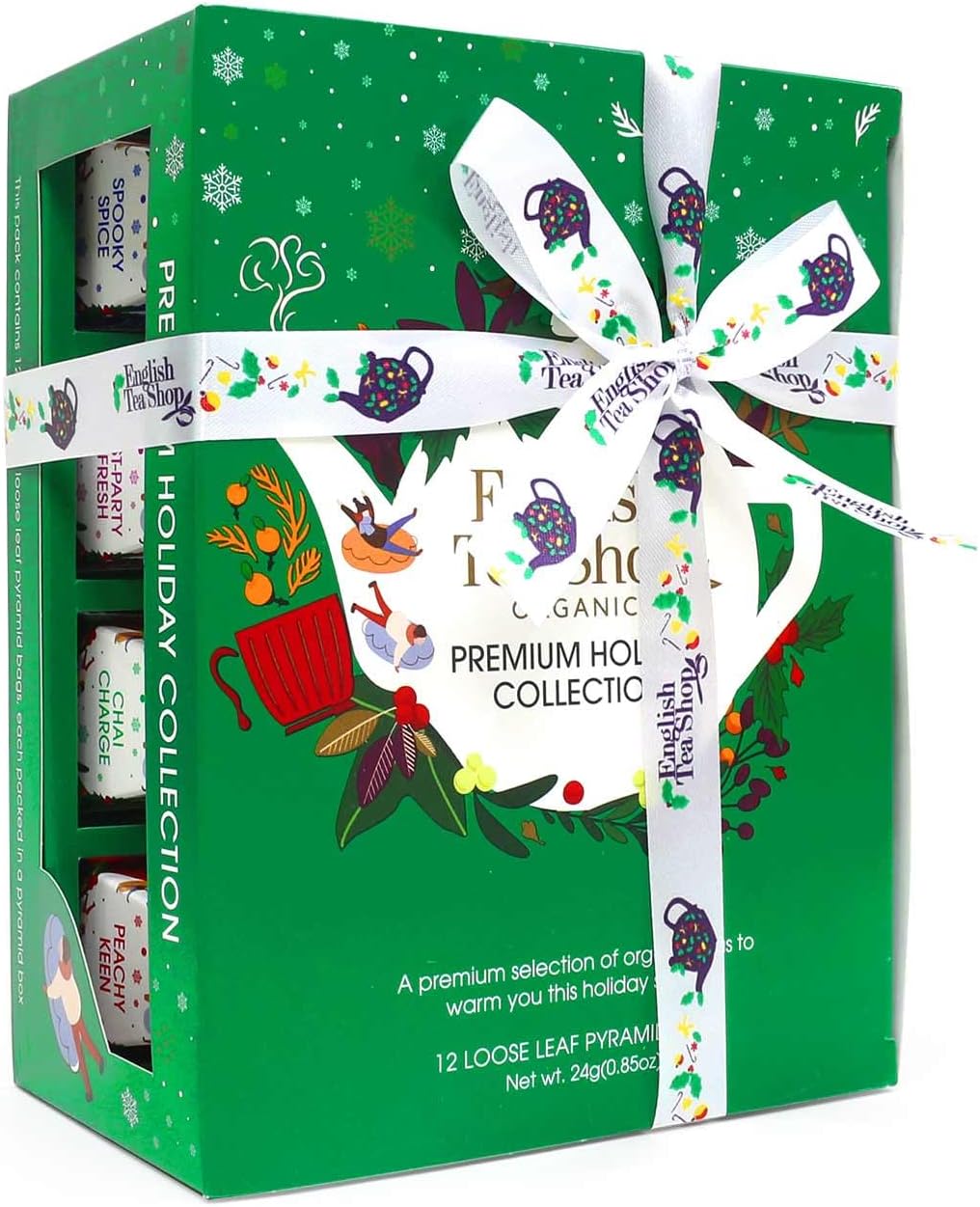 English Tea Shop Organic Holiday Green Prism - 12 Pyramid Tea Bags - 4 different flavours., 24 g