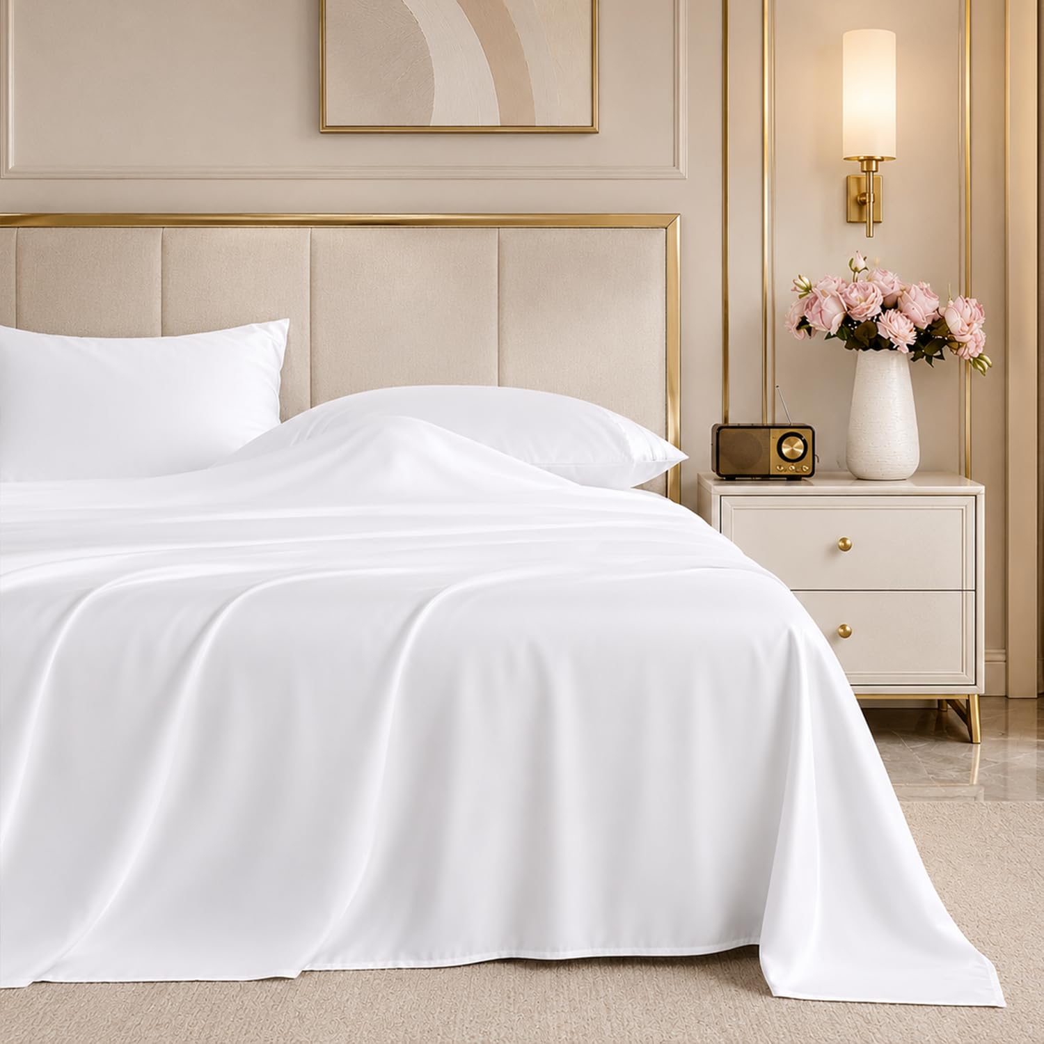 Photo 1 of ***Only one sheet**ROSE&RISY White Twin Sheet Set, 3 Pieces Soft Bedding Twin Sheet Set, Breathable and Cooling,Includes 1 Fitted Sheet, 1 Flat Sheet, 1 Pillowcase - Deep Pocket (White, Twin Size)