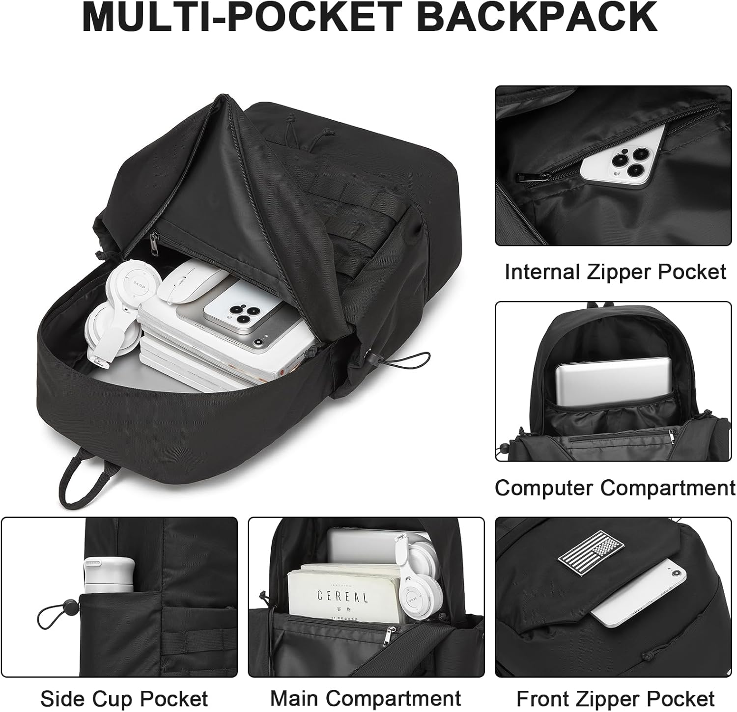 seyfocnia Gym Backpack for Men,Military Tactical Backpack Travel Bag with Shoe Compartment Lightweight Sports Gym Bag Casual Daypack-Black - Image 3