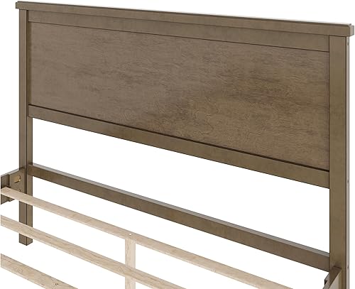 Miniatura 31 de LZ LEISURE ZONE Cama de plataforma de madera maciza de estilo moderno con cabecero, estribo, marco de cama de madera y patas de soporte central de