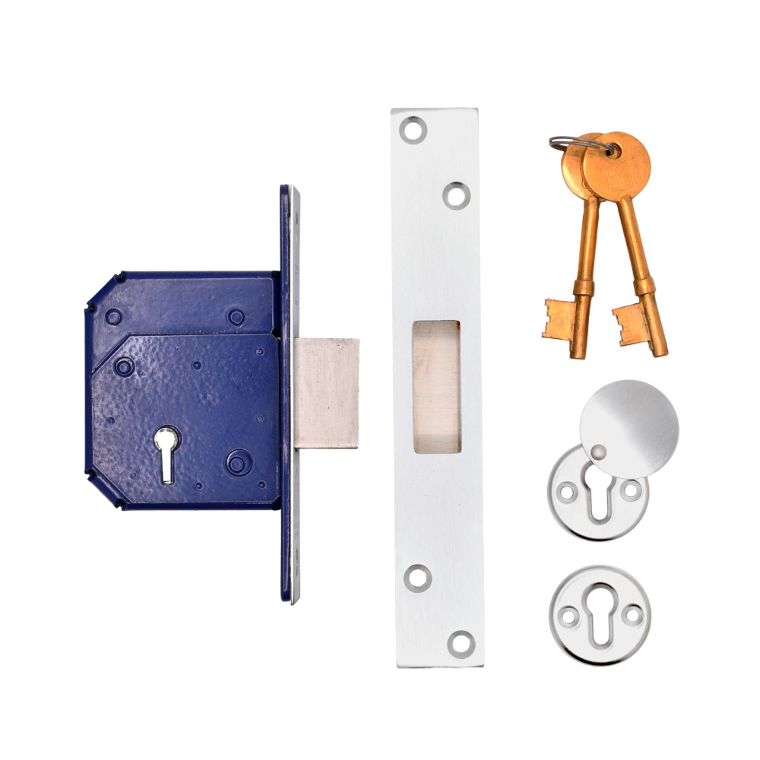 TSS Retro Fit British Standard 5-Lever Mortice Deadlock | BS3621 High-Security Door Lock | 40 mm Backset Mortice Deadlock | 5-Lever Dead Lock for External Doors | with Fixings (Satin Chrome, 2.5 Inch)