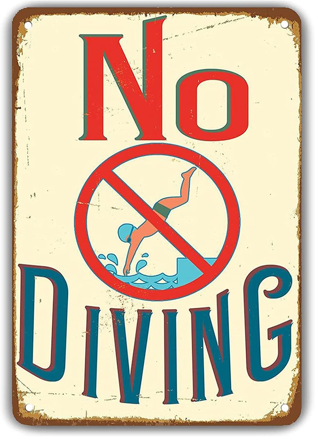 Amazon.com: No Diving Pool Sign Pool Warning Metal Signs Vintage Pool ...