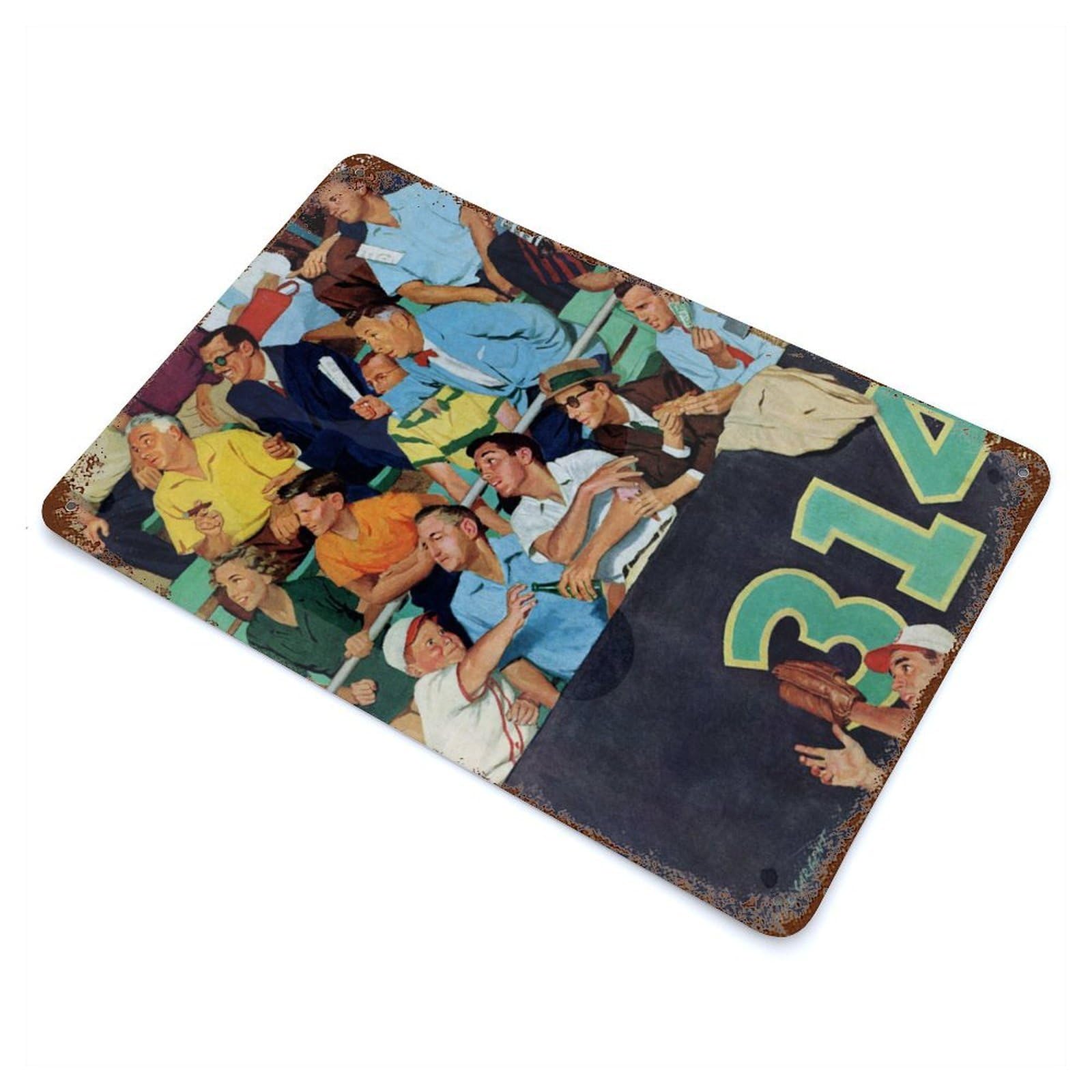 Weathered Tin Sign Catch The Ball 11.8"x7.9", Rustic Home Decor for Bistro, Counter And Cafe Decor