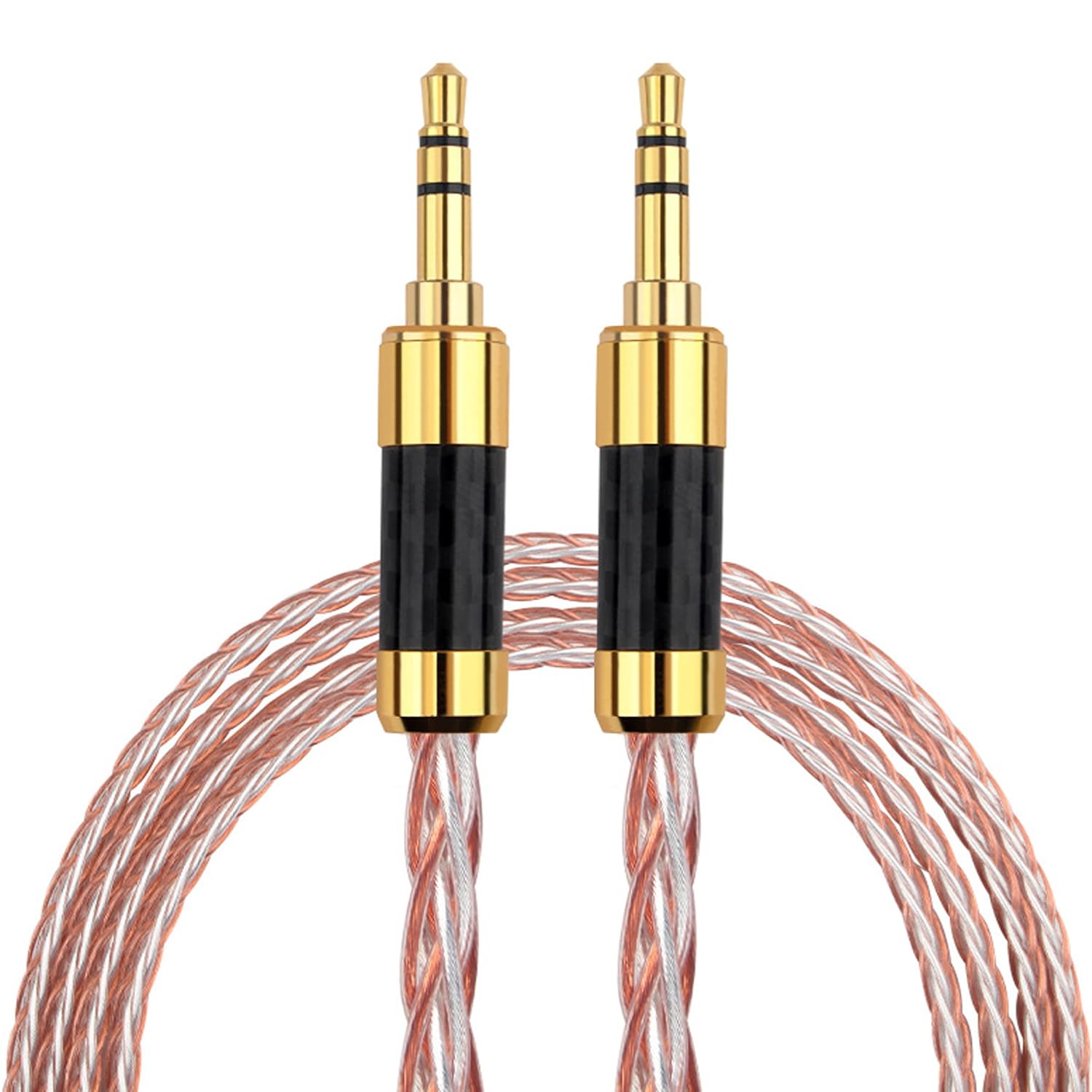 Hi-end Stereo TRS Audio Cable 3.5mm Male to 3.5mm Male 3.3FT Silver Plated Copper and 5N OCC Copper Braided Replacement Cable 8 Cores Litz Braid AUX Upgrade Cable (Straight to Straight)