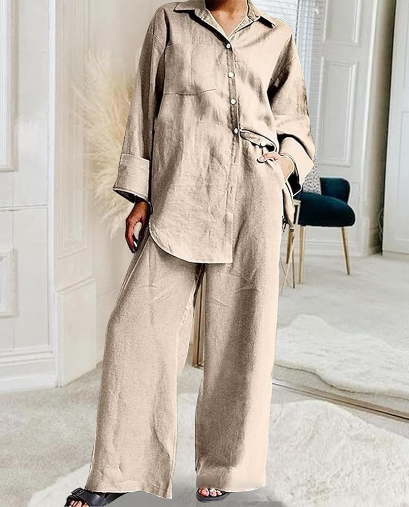  【COTTON LOUNGEWEAR SETUP】 Amazon.com: Zhyaj 2 Piece Cotton Outfits for Womens Lapel
