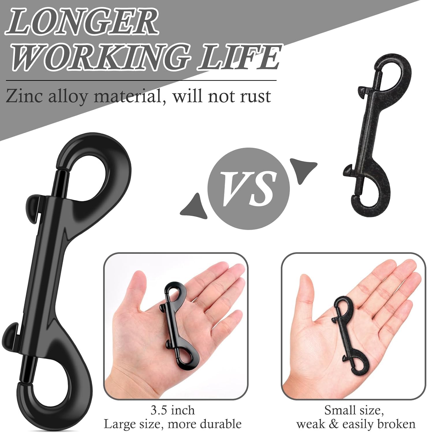 ERKOON Extra große doppelseitige Karabinerhaken, 11,9 cm, 100 kg Tragkraft, Zinklegierung, doppelseitige Clips, robuster Karabinerverschluss für Hundeleinen, Wassereimer, Pferdefutter, Hängematten (25