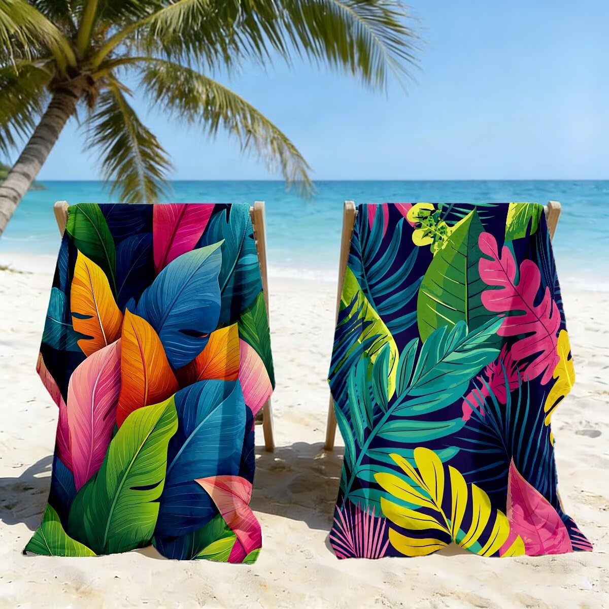 Toalla Playa 100x220 cm, Toalla Gimnasio Microfibra Secado Rapido, Juego de 2 Antiarena Toallas de Playa, Ligera Compacta Toallas Microfibra Grande para Viaje, Regalo Hombre Regalo Mujer (Hoja) -5083