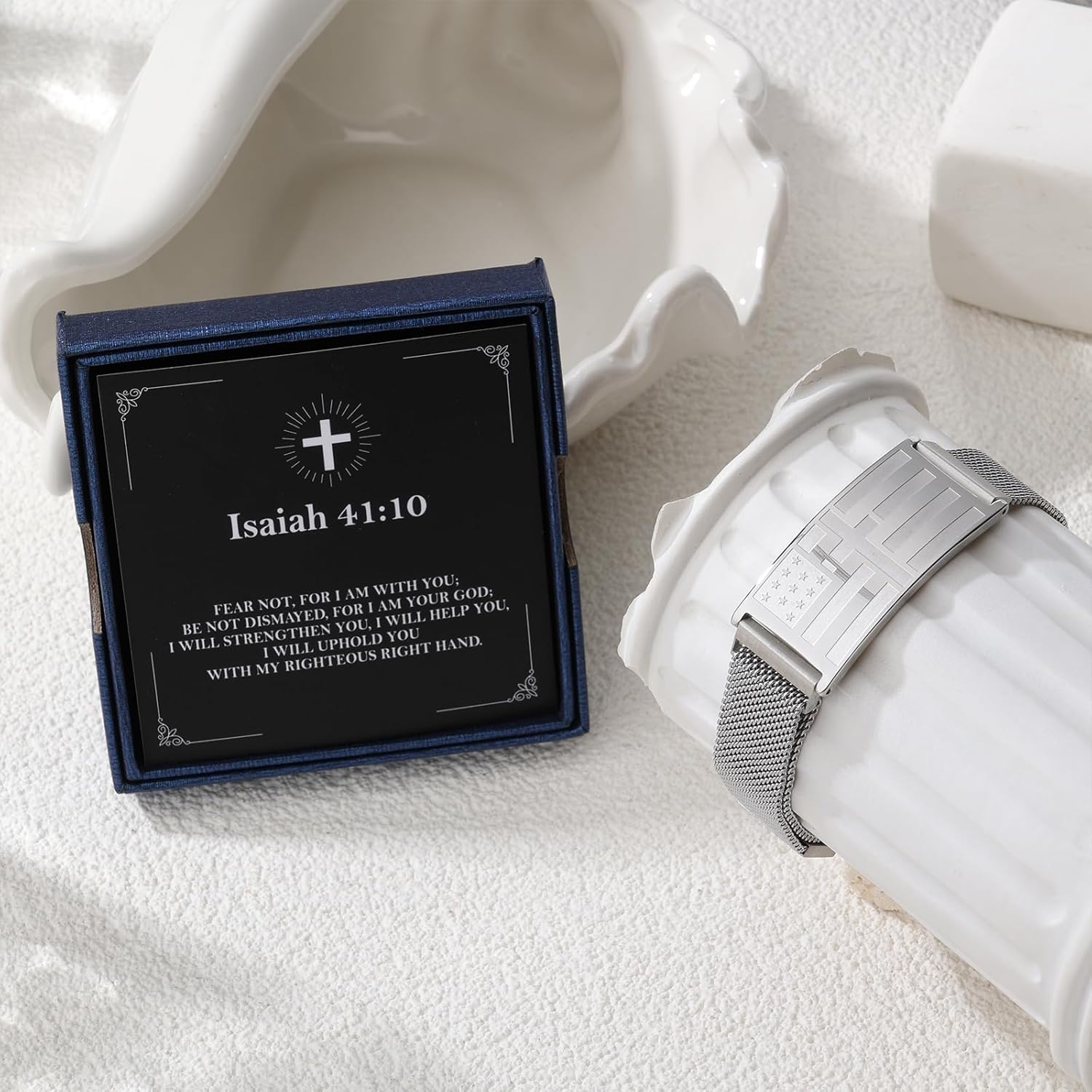 American Flag Cross Bracelets Bible Verse Stainless Steel Adjustable Bracelet Religious Christian Jewelry Gifts for Men Birthday Easter Baptism Valentine Gifts Grandson Son - Image 2