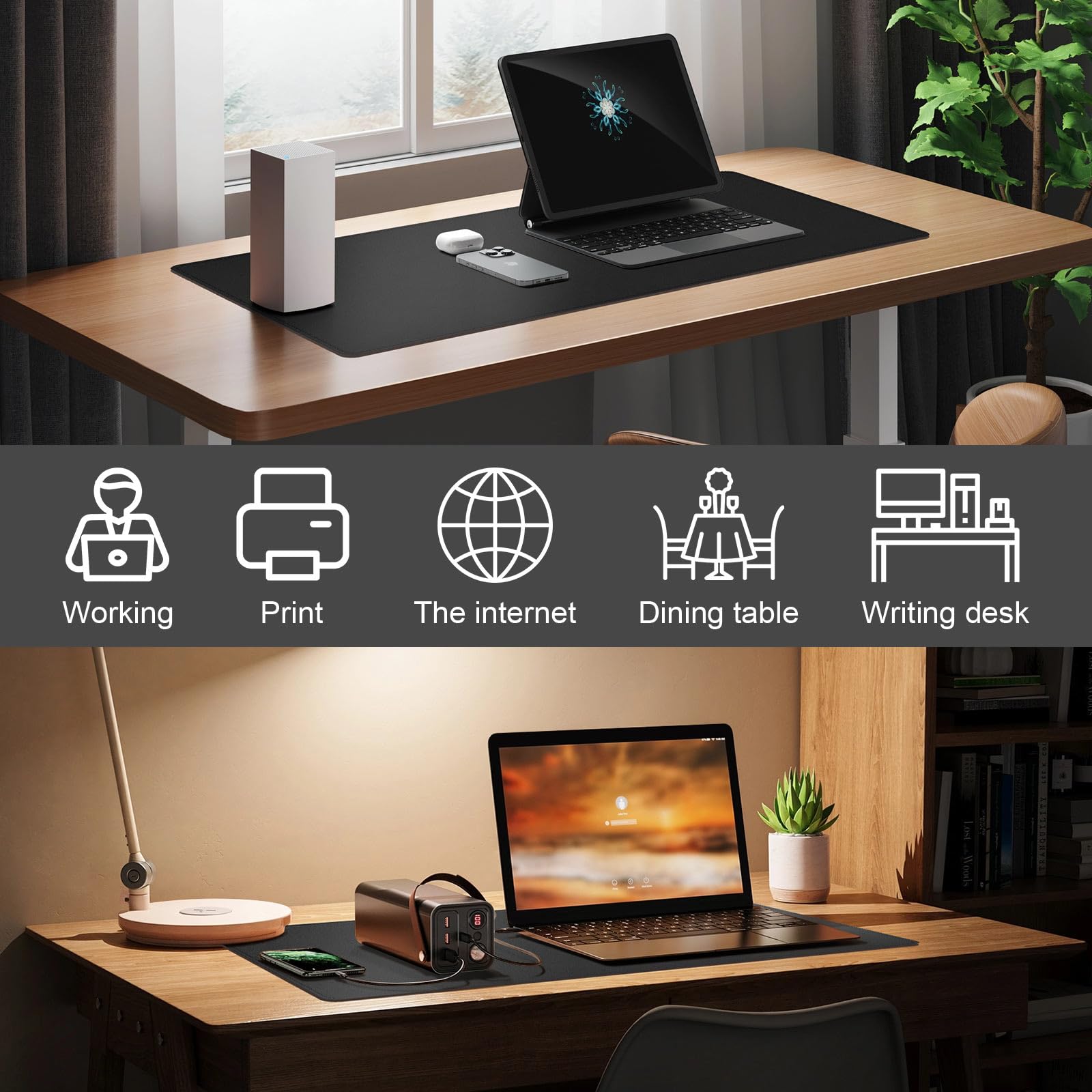 DAWNTREES Protecteur de tapis de bureau en cuir PU 60x35cm Grand coussinet de souris et tapis de clavier noir