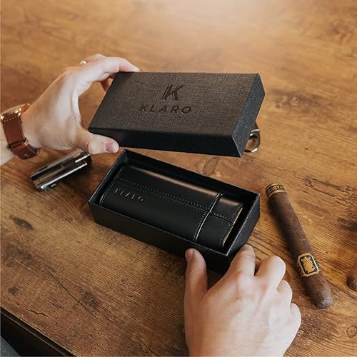 Miniatura 4 de CASE ELEGANCE Funda protectora de viaje premium de 3 puros, cuero negro auténtico de grano superior, forrado de cedro con tapas de metal dorado,