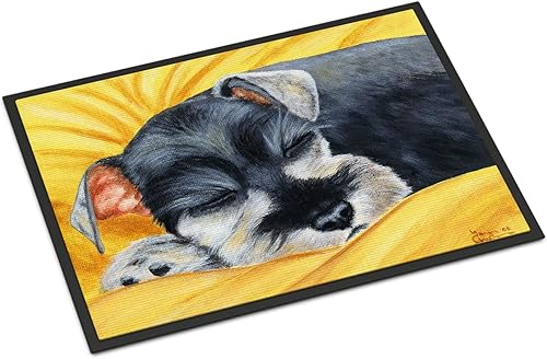Caroline's Treasures AMB1161JMAT Snoozing Schnauzer - Tapete para puerta delantera, 24 x 36 pulgadas, para interiores y exteriores, para entrada,