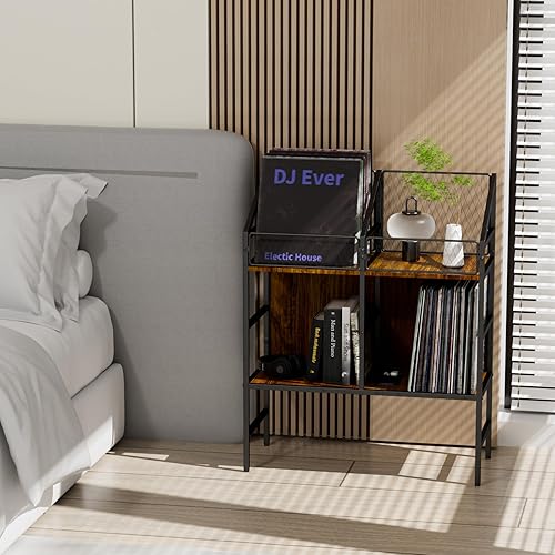 Miniatura 3 de Estante de almacenamiento para discos de vinilo, 200 LP de madera para álbumes, libros, revistas, archivos para sala de estar y dormitorio