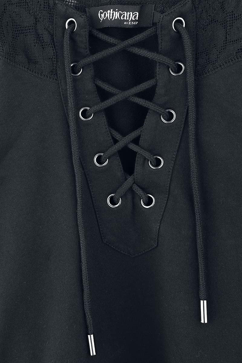 Gothicana by EMP Damen schwarzer Kapuzenpullover mit Spitze