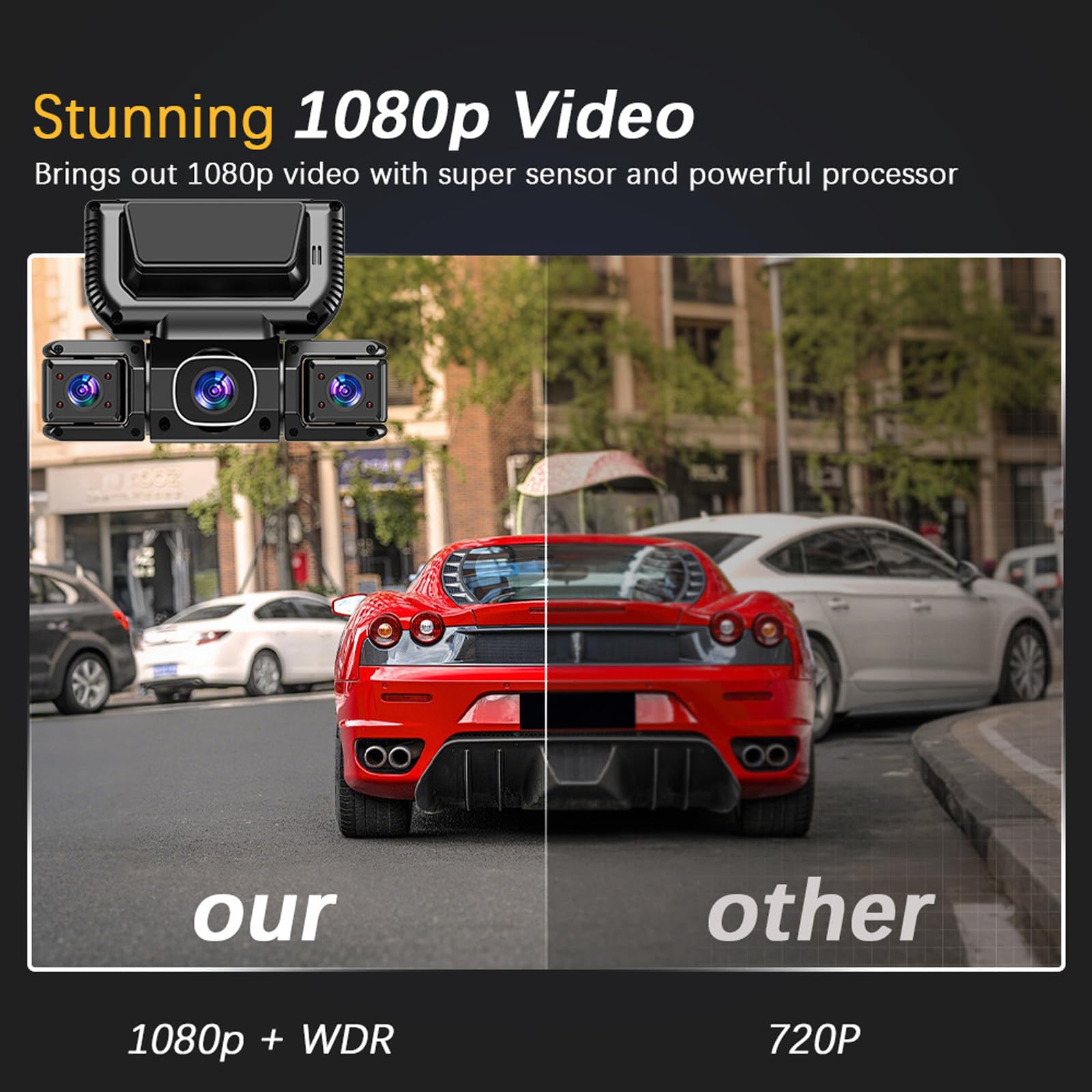 Caméra Embarquée 4 Canaux avec Wi-FI Et Vision Nocturne, Dashcam Voiture sans Fil, Vision À 360°, Ultra Grand Angle 170°,Enregistrement en Boucle Caméra Embarquée, 24h Mode Parking (A,4 Canaux)