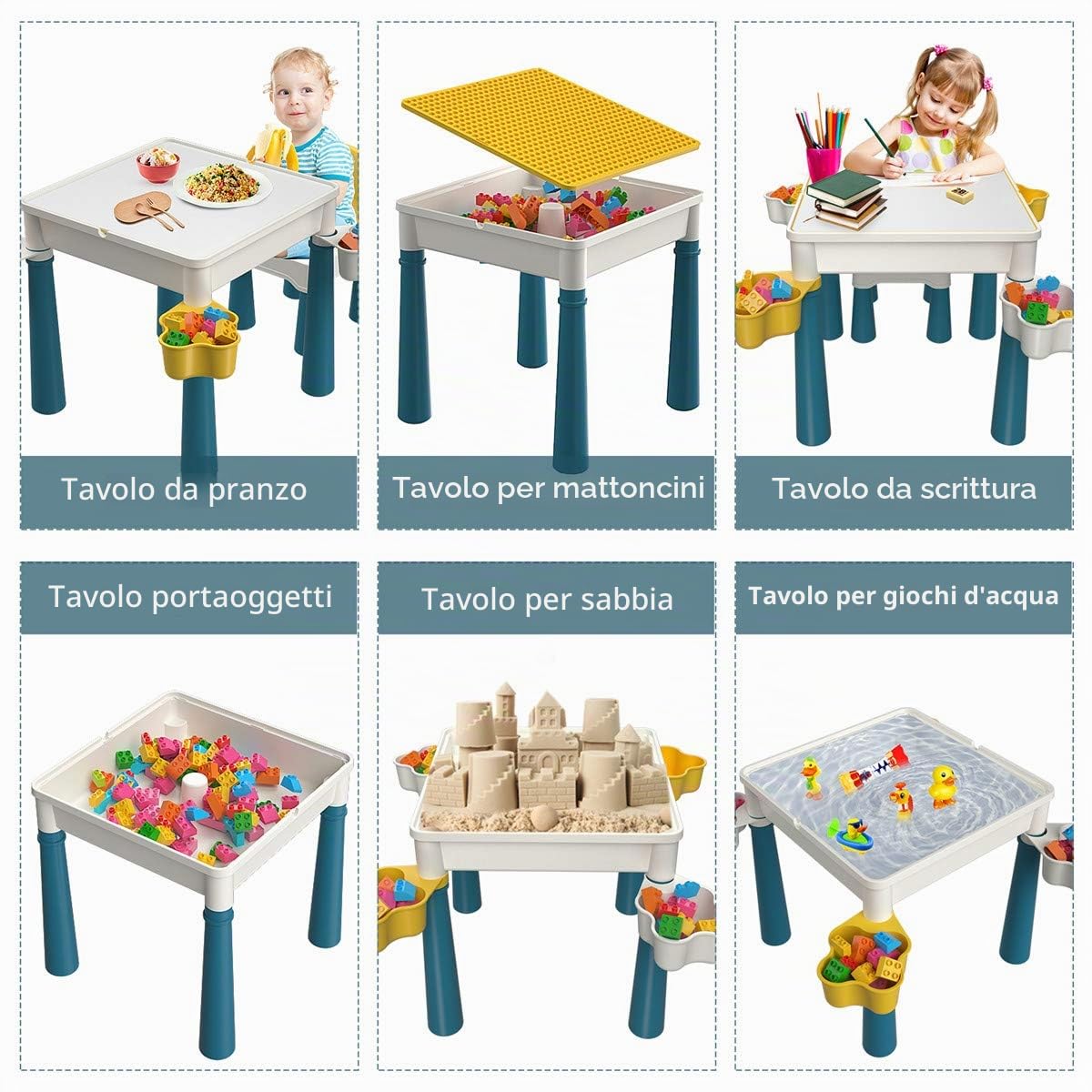 burgkidz Blocchi di costruzione per bambini tavolo e sedia, tavolo multi-attività con 1 sedia e 130 pezzi di grandi blocchi, mattoni creativi, giocattoli compatibili per ragazzi e ragazze