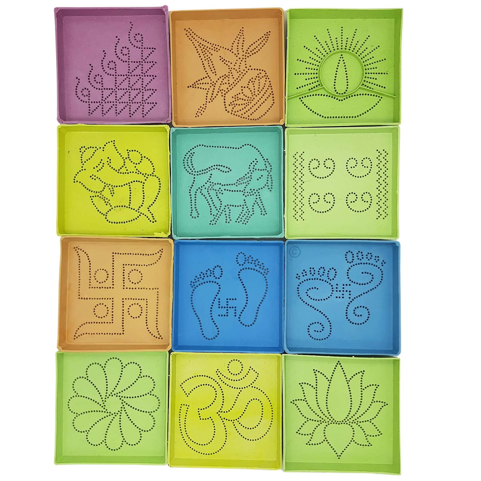 Ascension 10 Rangoli Colour Pack 80g Each with 3 Filler 12 Dotted Rangoli Stencils 3 Tea Light Candle 1 Rangoli Making Pen 1 Roller Rangoli Making Kit for Floor Decor Festival Diwali Decoration 3