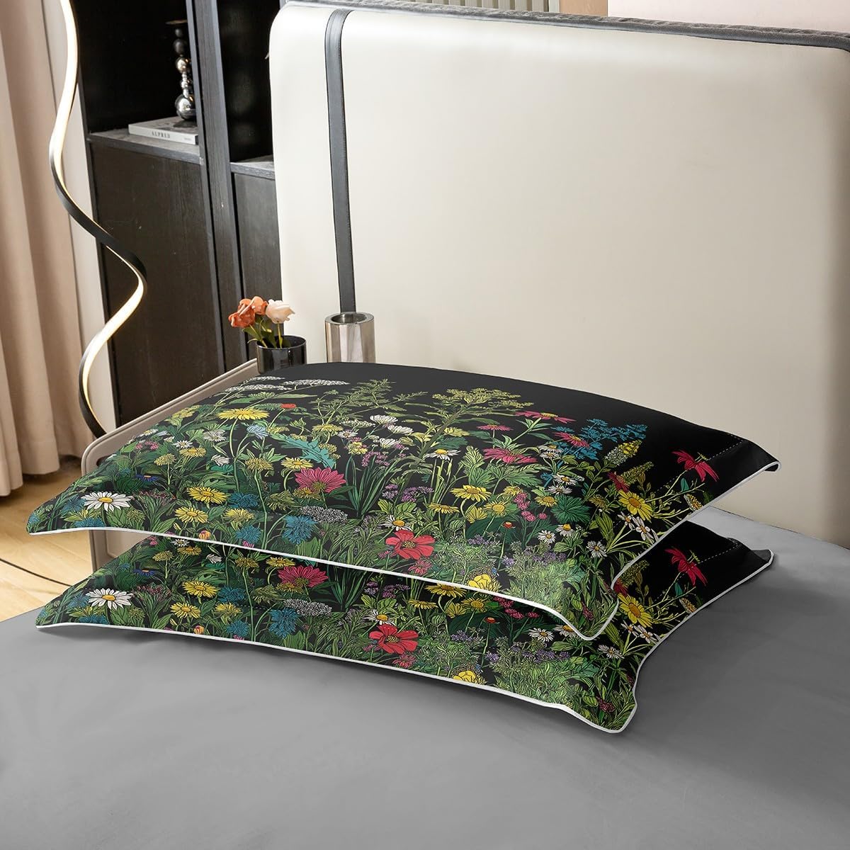 Erosebridal Boho Wildflower 100% Cotton Duvet Cover Queen Cute Spring Garden Floral Bedding Set For Kids Boys Girls Adults Retro Green Plants Botanical Comforter Cover Yellow White Daisy Bed Set 3 Pcs