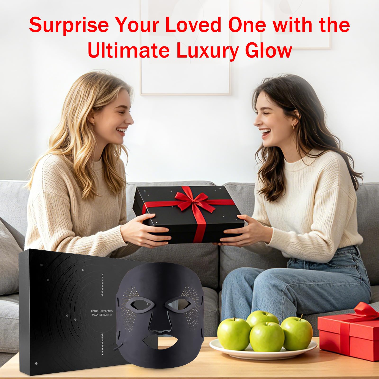 LED Maske Gesicht, 7 Farben Lichttherapie Gesichtsmaske | Rotlichtlampe Maske Gesicht, Gesichtsschönheit, Anti-Aging, Faltenreduzierung, Hautpflege Red Light Therapy Face Mask Schwarz