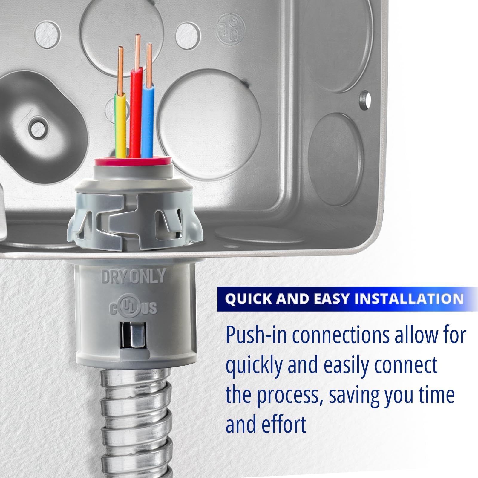 MAKERELE Conector de cable recubierto de metal a presión de 3/8 pulgadas, accesorio de conducto eléctrico de zinc para cable MC/CA de acero y aluminio (paquete de 60)