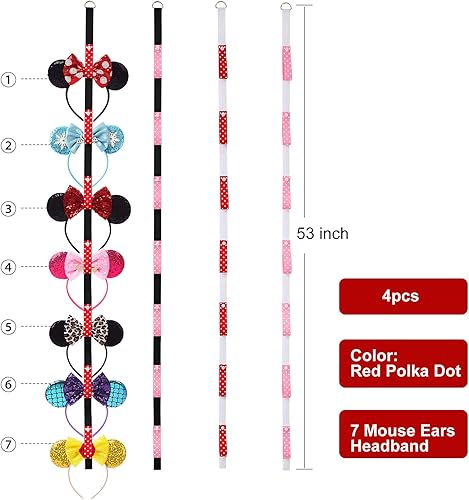 Miniatura 2 de 4 piezas de diadema de orejas de ratón, organizador vertical de lunares, decoración de pared, accesorios de lazo para el cabello, soporte