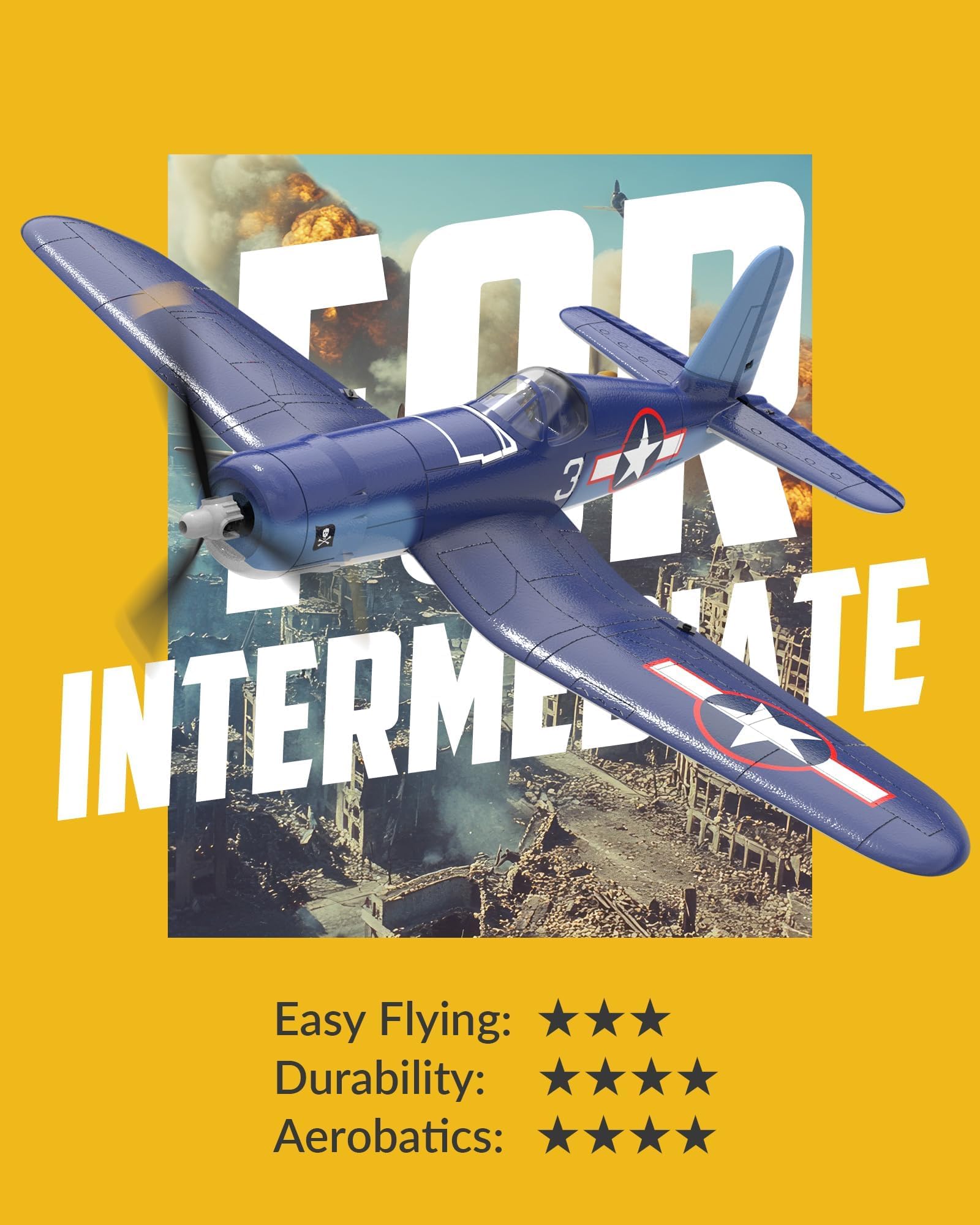 volantexrc RC Flugzeug für Anfänger, 4CH F4U RTF mit 2 Akkus und Xpilot Stabilisierung, Single Key Stunts, 2.4Ghz WWII RC Flugzeug für Erwachsene (76108)