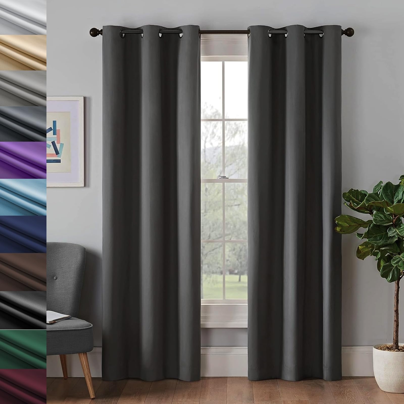 LEPINGJIA Blackout Curtains 170 x 250cm Uv Block And Privacy Protection Solid Curtains For Kitchens, Thermal Insulated Eyelet Curtains, for Bedroom and Living Room Set of 2 Panels, Dark Grey