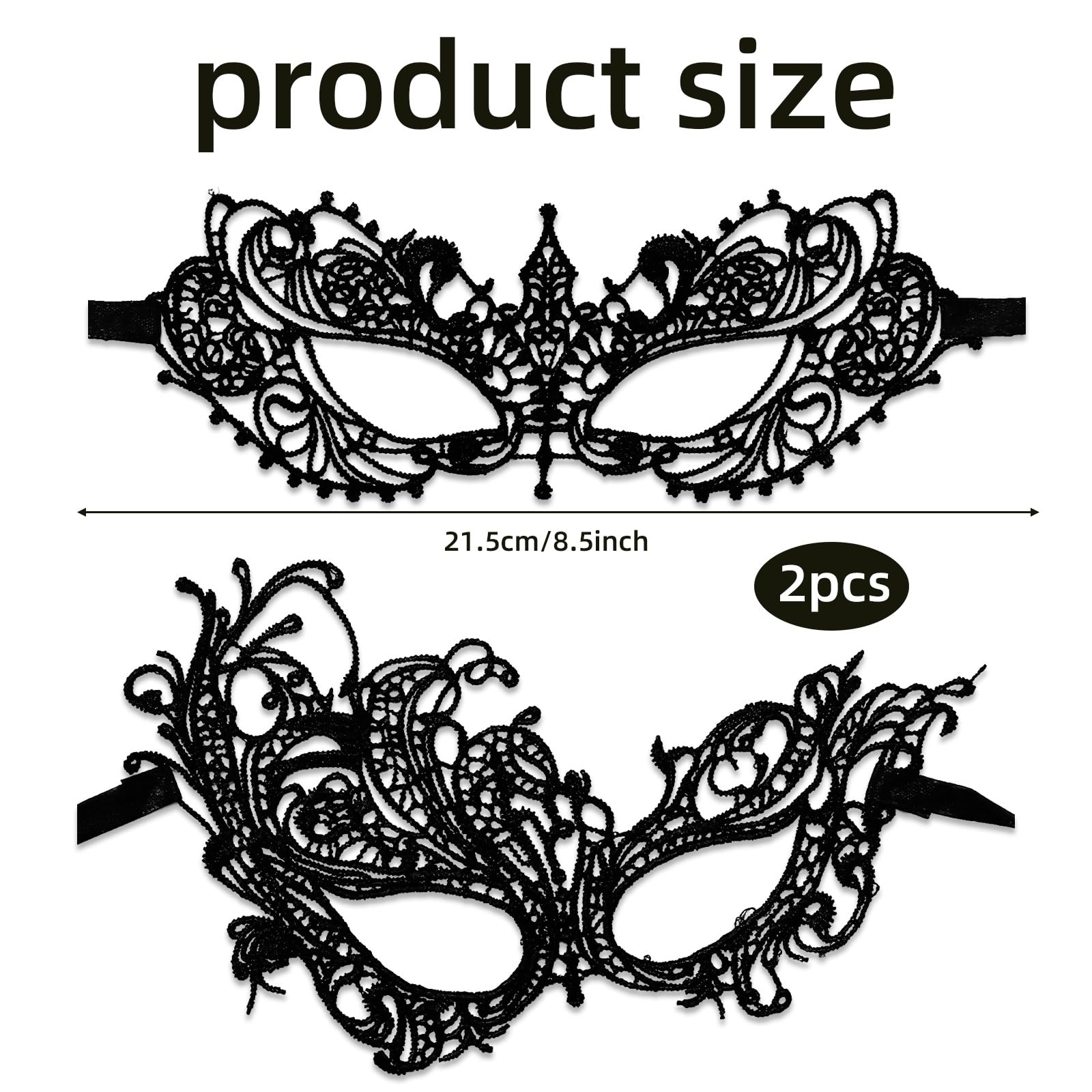 CYMYGS 2 Pcs Black Lace Masquerade Mask for Women Lady Girl Eye Mask for Masquerade Ball - Image 2