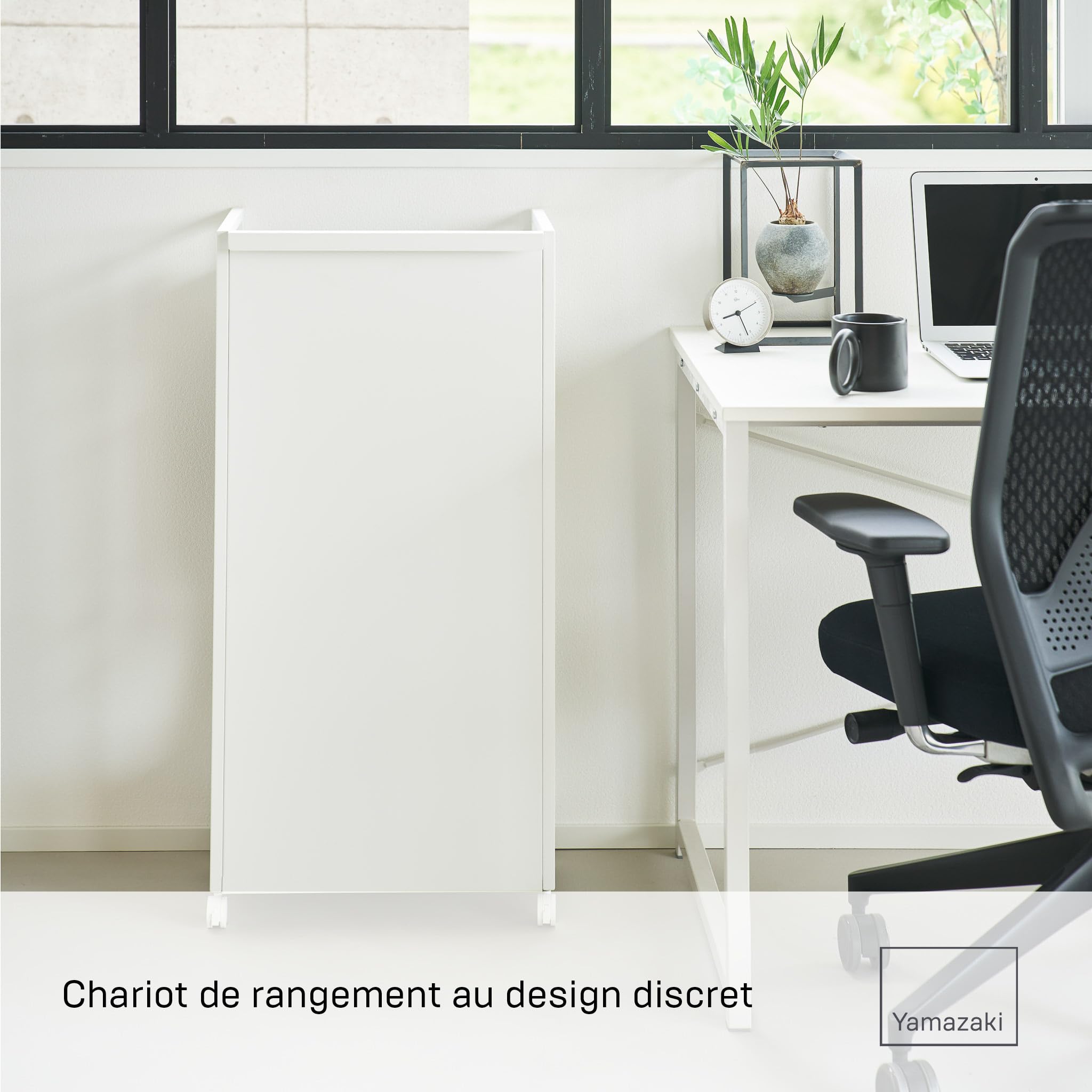 YAMAZAKI 1419 Tower Chariot de Rangement Semi-fermé à 3 Niveaux, Blanc, Acier/Nylon, Minimaliste, 32,1 x 42 x 84,5 cm (L x L x H)