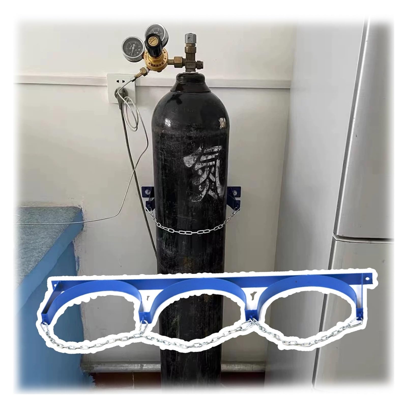 Soporte de Pared para Cilindros de Gas en Laboratorios, talleres y hogares. Soporte para Cilindros de oxígeno (1, 2 o 3 Botellas). Estante para Tanques de propano/argón (3 Botellas de 95 cm