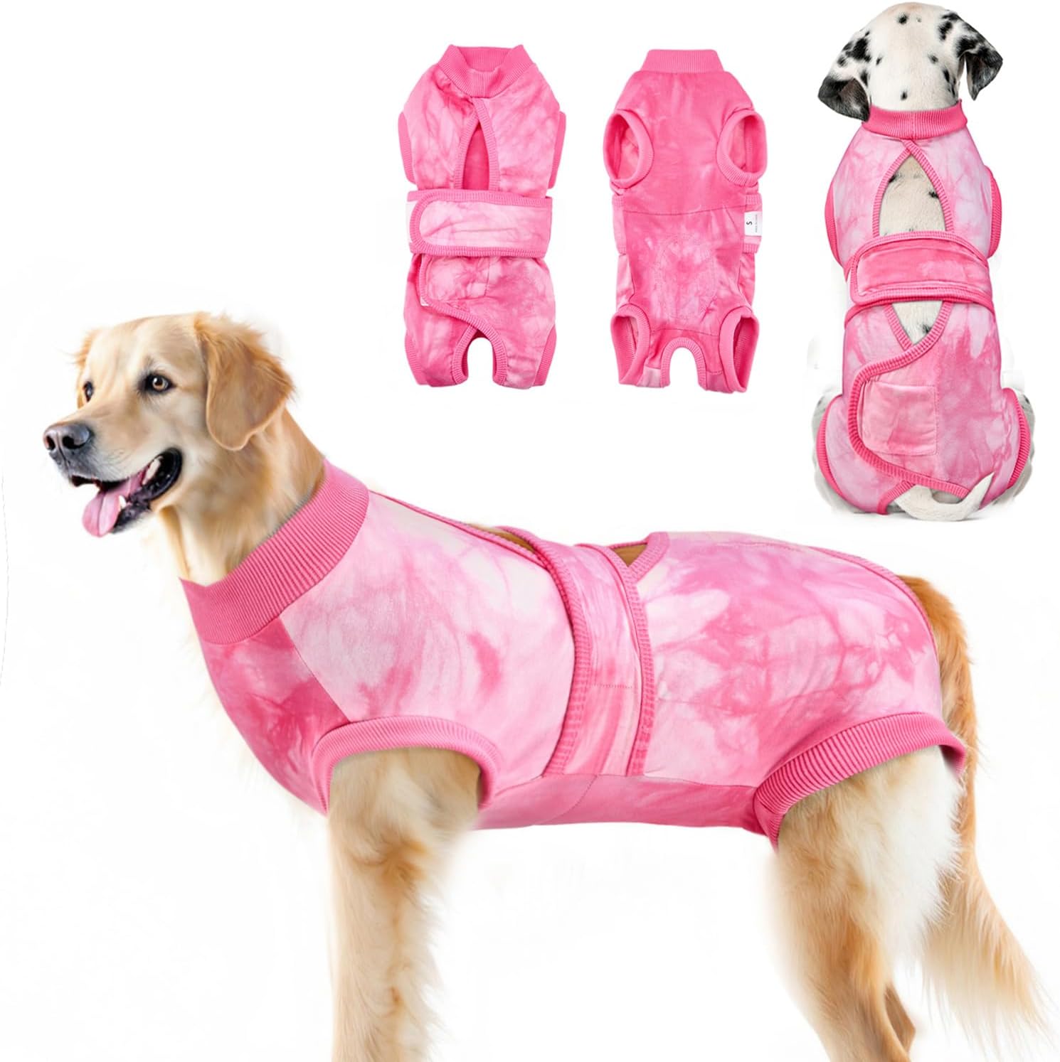 Lukovee Dogs Recovery Suit - Adjustable Dog Onesie for Female Male Dogs, Breathable Anti Licking Cone Alternative Surgery Pet Surgical Body Suit After Spay Abdominal Wounds Neuter (XL, Pink Tie-dye)
