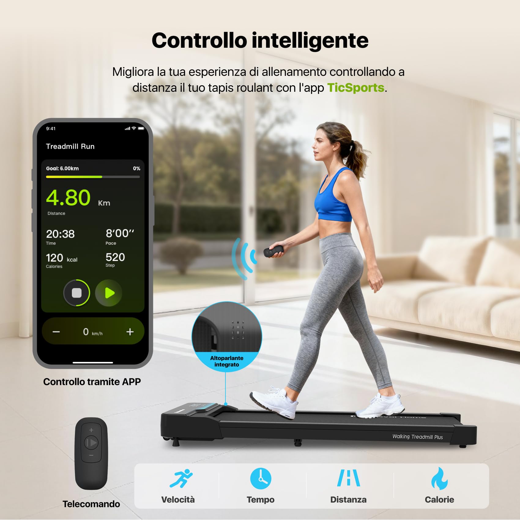 Mobvoi Walking Pad Tapis roulant AI Intelligente sotto la scrivania portatile 2 in 1 per casa e ufficio Camminata Jogging Macchina da corsa TicSports Zwift Kinomap 6 km/h Facile da riporre 120kg