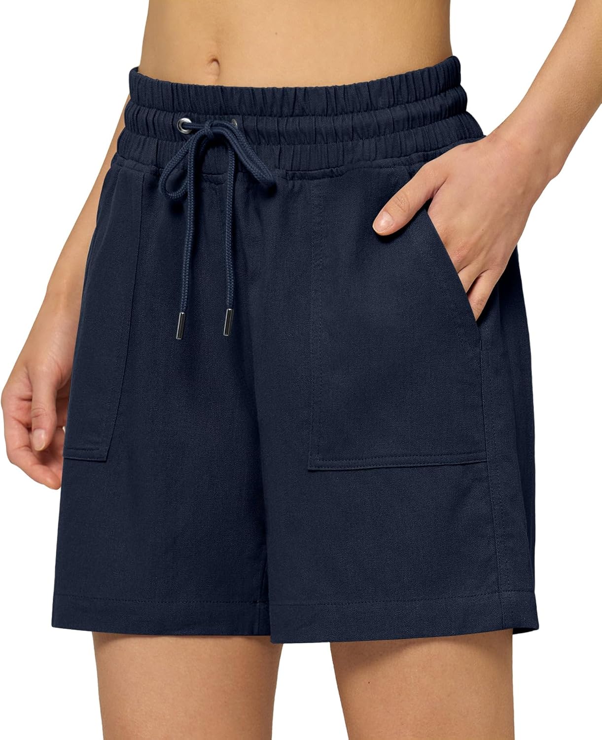 Willit Women's Linen Shorts Casual Bermuda Long Linen Shorts High Waisted Comfy Summer with Pockets 5" 10"