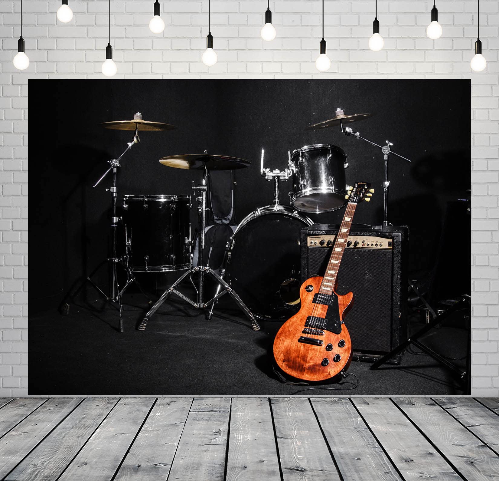 BELECO 3x2.5m Tessuto Palco Concerto Rock Sfondo | Palco musica chitarra batteria rock live, decorazione tema musicale, accessori fan.