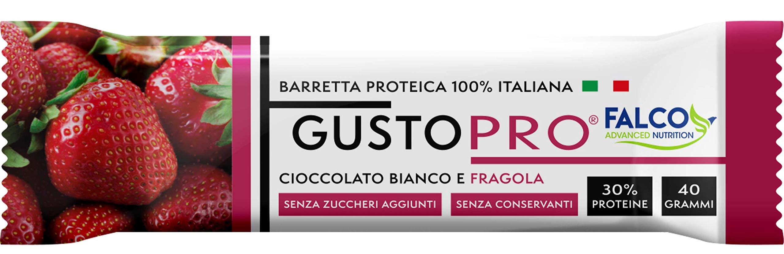 GUSTOPRO BIANCO E FRAGOLA – Barretta Proteica Senza Zucchero, Croccante, Puro Cioccolato Bianco e Fragola, 30% di Proteine Del Siero del Latte (Whey Protein) (24x40g)