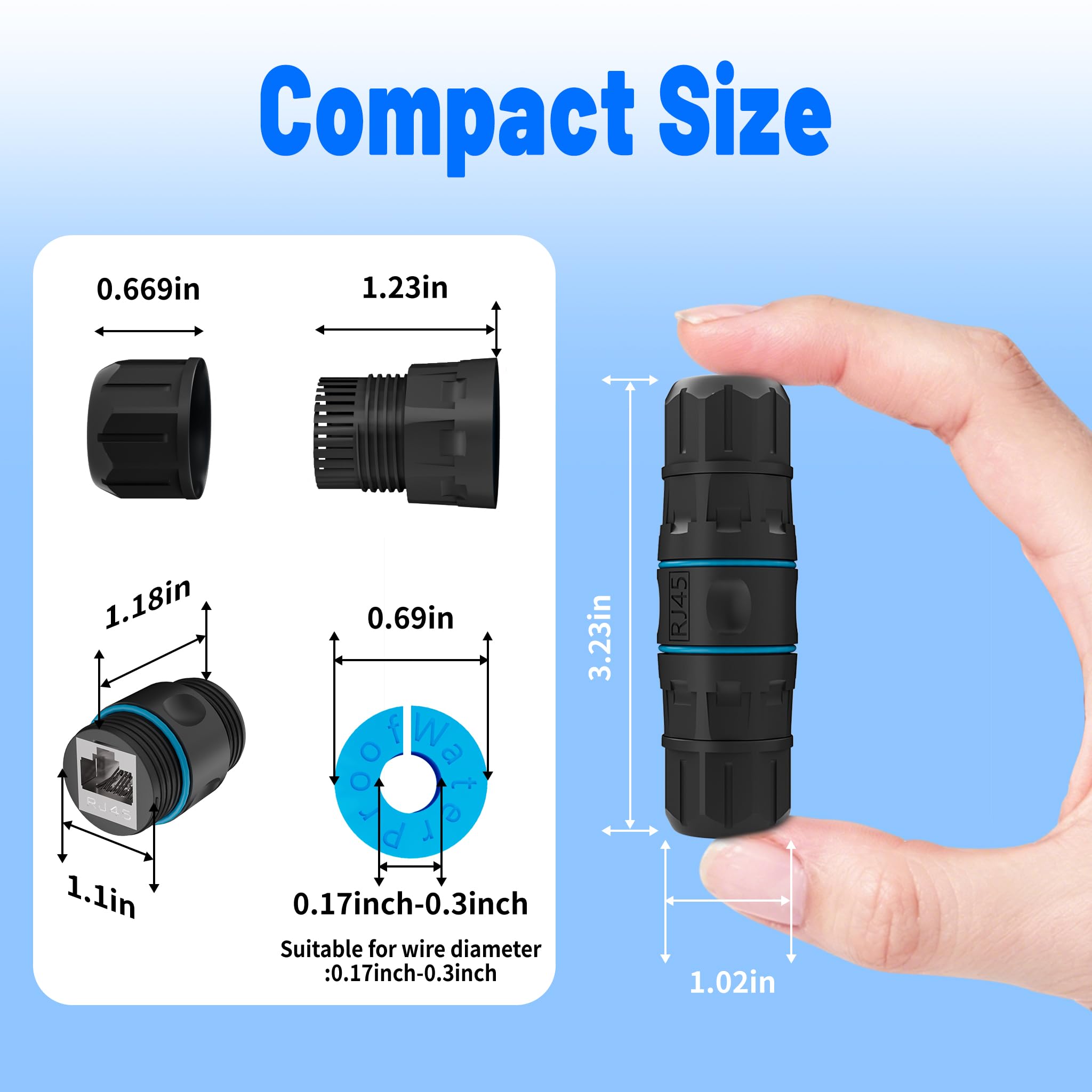 Elecan Lot de 10 coupleurs RJ45 étanches IP68 Cat 6 1000 Mbps FTP blindé femelle vers femelle Ethernet LAN, utilisation en intérieur et en extérieur pour appareils de caméras IP PoE Cat6/Cat 5e 5