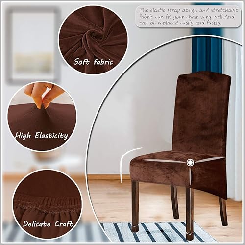 Miniatura 2 de Fundas de terciopelo de felpa XL para sillas de comedor, funda elástica para sillas altas, fundas protectoras de elastano con banda elástica para