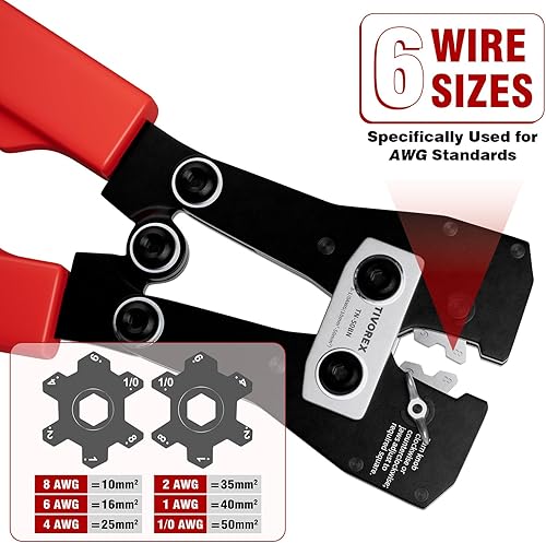 Miniatura 2 de Herramienta de prensado de cables de batería para terminales de cobre AWG 8-10, crimpadora de terminales de batería resistente, crimpadora de