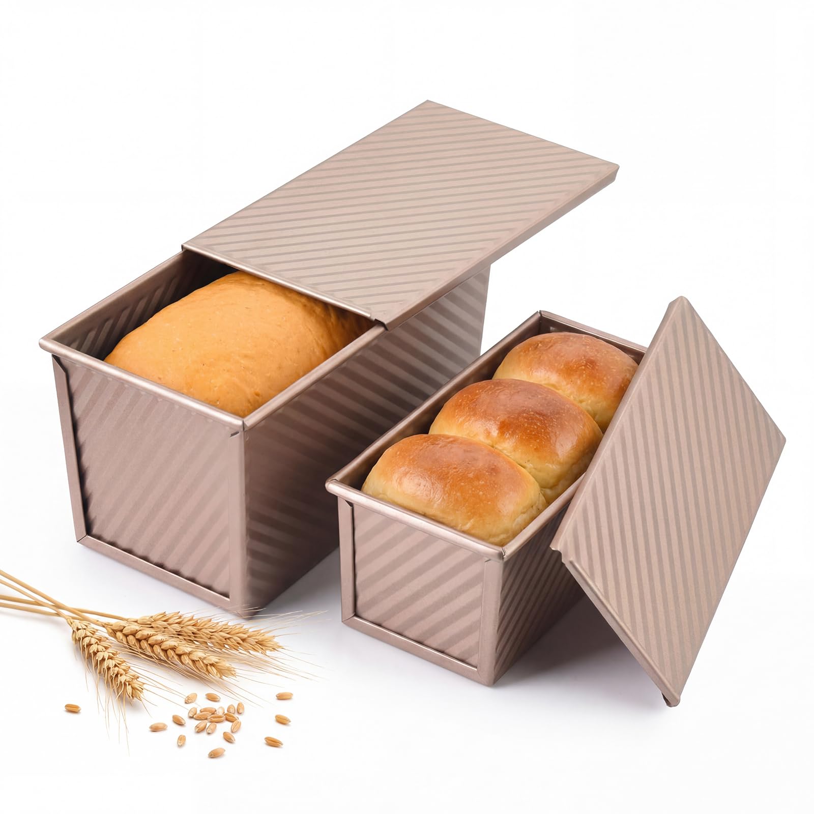 OTraki 2 Pezzi Stampo Pancarre Con Coperchio, Stampo Antiaderente Per Pane Misure Piccola (19 X 9,5 X 8 Cm) E Grande (21 X 11,5 X 11 Cm), Pane In Cassetta Con Fori Di Ventilazione Per Toast E Torte