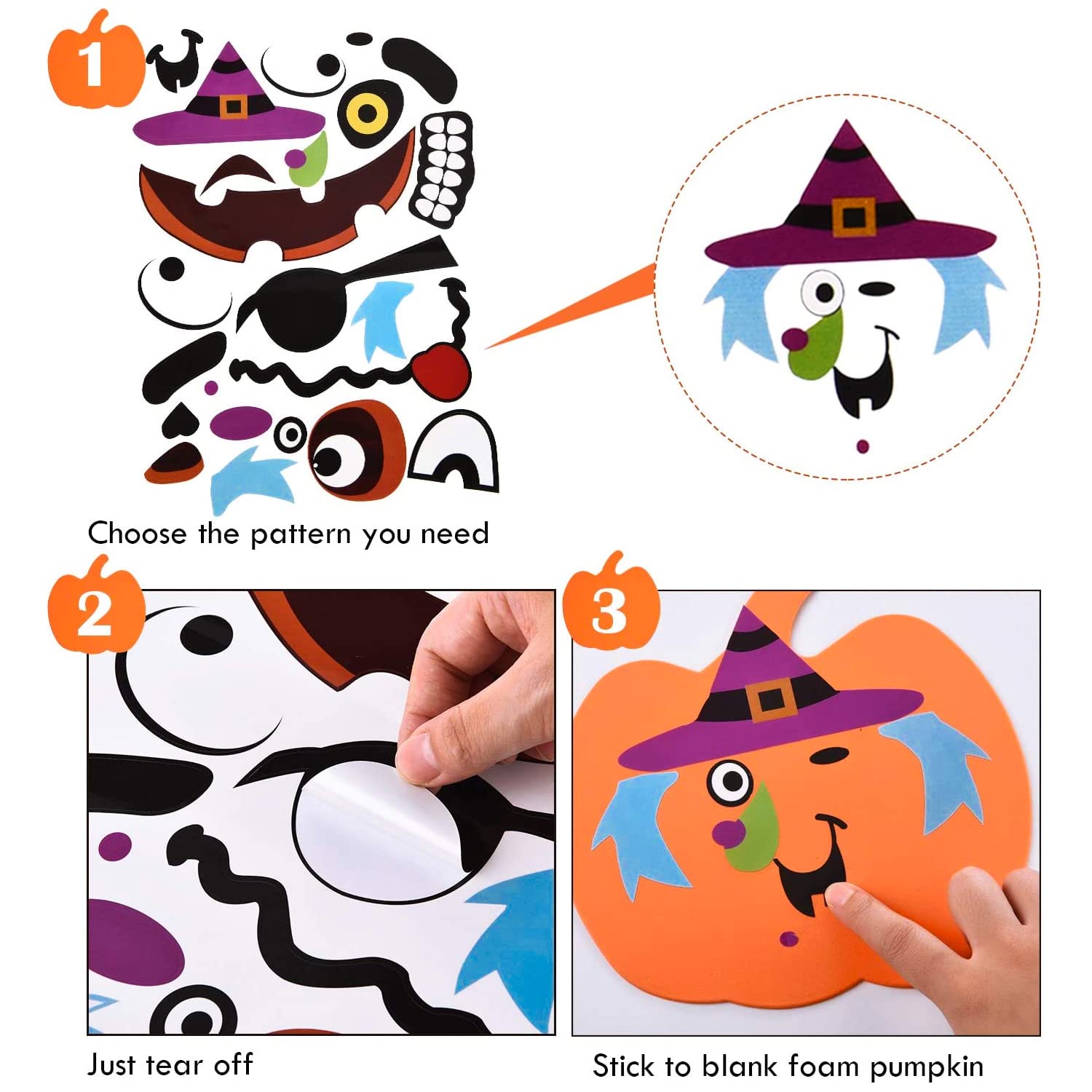 Kit Décoration Citrouilles Halloween - 6 Citrouilles En Mousse + 290 Autocollants, Activités Enfants