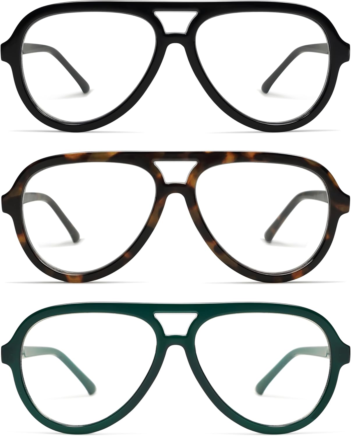 AMOMOMA 3 Pack Retro Oversized Aviator Reading Glasses for Women Men,Classic Large Reader Blue Light Computer Frame AM6111