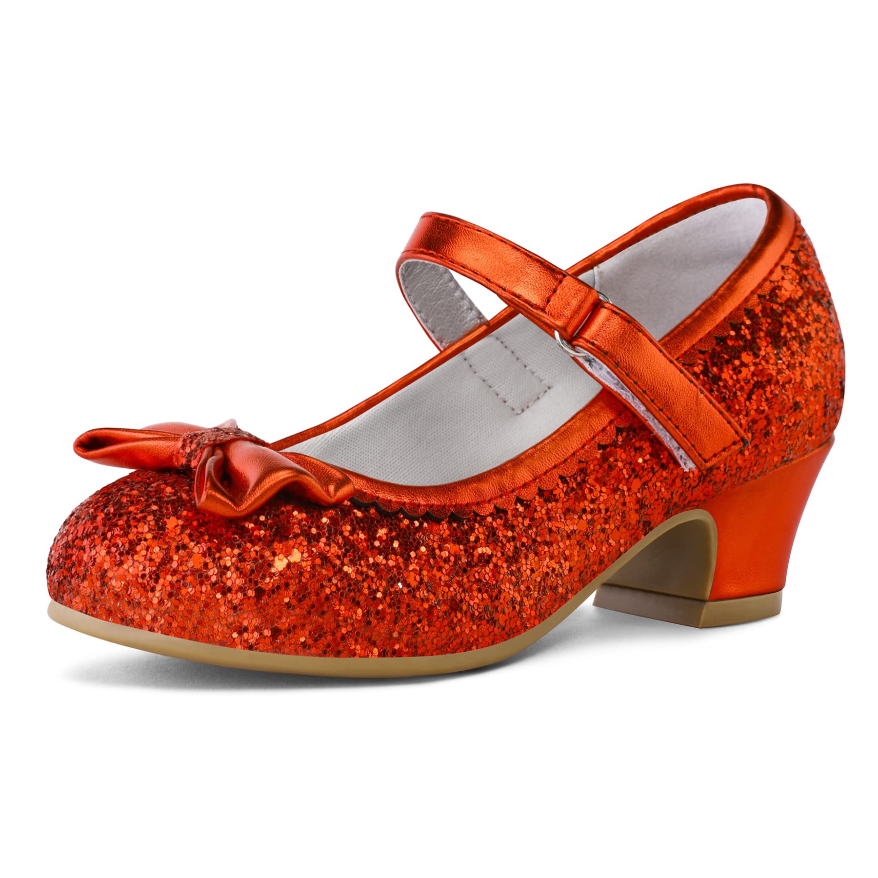 K KomFormeGirl's Dress Shoes Mary Jane Glitter 1.5in Low Heel Wedding Party Princess Shoes for Toddler/Little/Big Kids