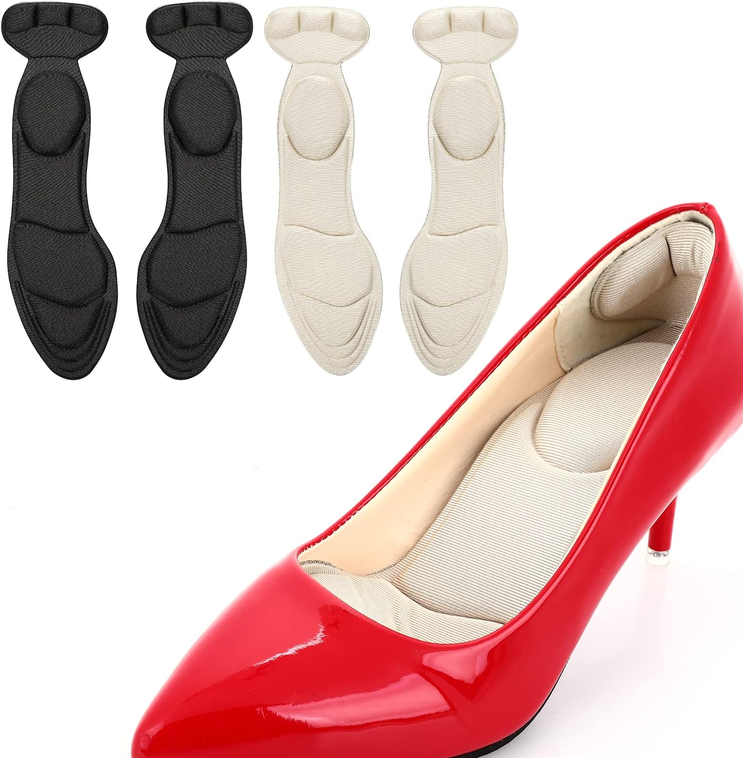 WLLHYF 2 Pair Shoe Insoles Breathable Sponge Heel Insoles with Heel Grips Shearable Heel Cushions High Heel Inserts for Women Loose Shoes Metatarsal Arch Foot Pain