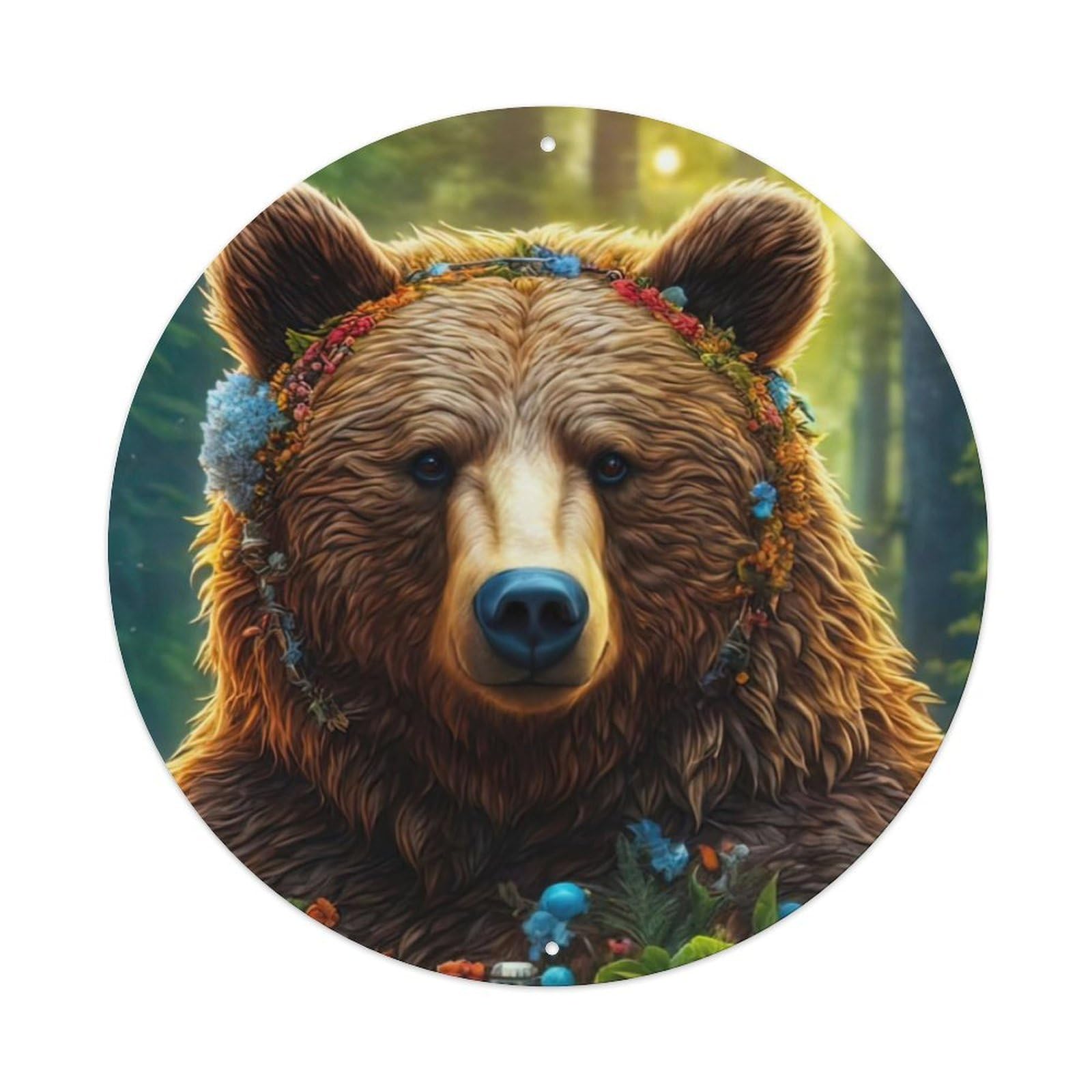 Wildlife Artwork Curious Brown Bear Vintage Metal Tin Sign Plaque Wall Decor for Cafe, Club Bar, Office, Garden Metal Poster 8x8Inch