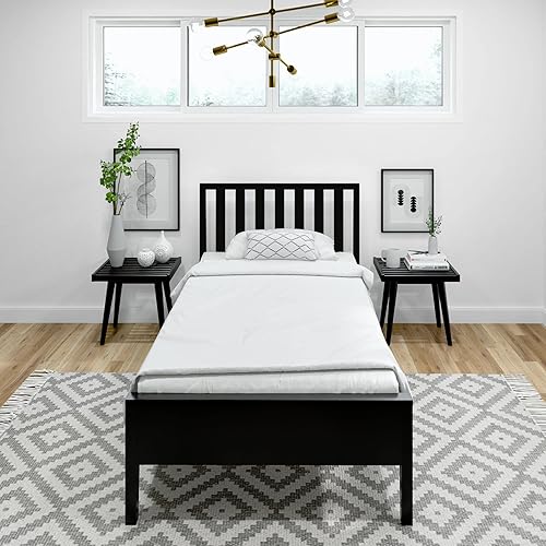 Miniatura 2 de Plank+Beam Base de cama individual moderna de madera maciza con cabecera de listones, plataforma escandinava con soporte de listones de madera,