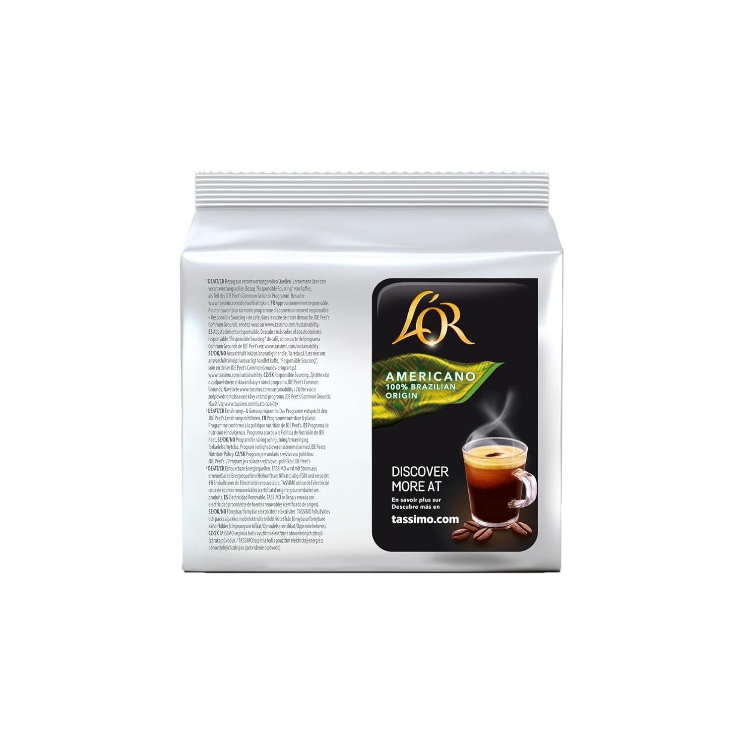 Tassimo L'OR Americano 100% Brazilian Coffee Pods (Pack of 5, Total 80 Capsules)